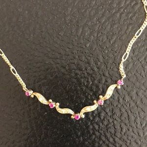 Genuine gold diamond and ruby necklace